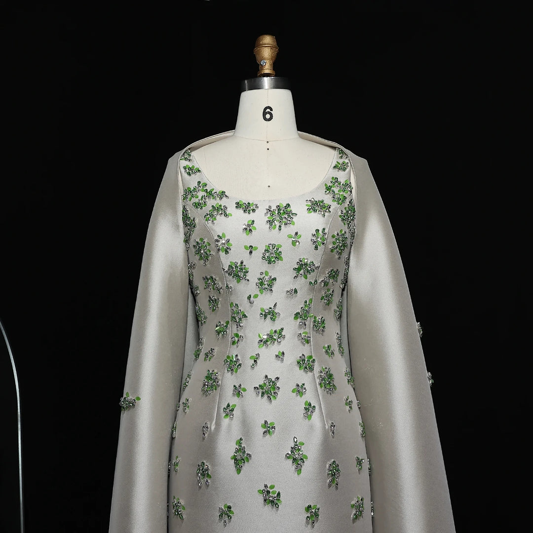 Elegant 3D Floral Beaded Arabic Evening Dress