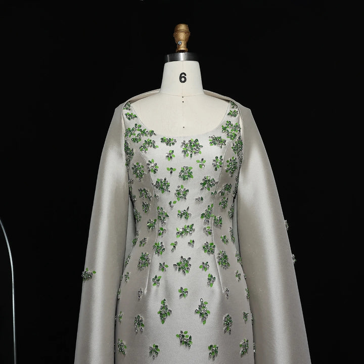 Elegant 3D Floral Beaded Arabic Evening Dress