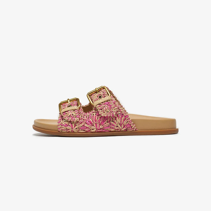 Charming Metal Buckle Flat Slippers