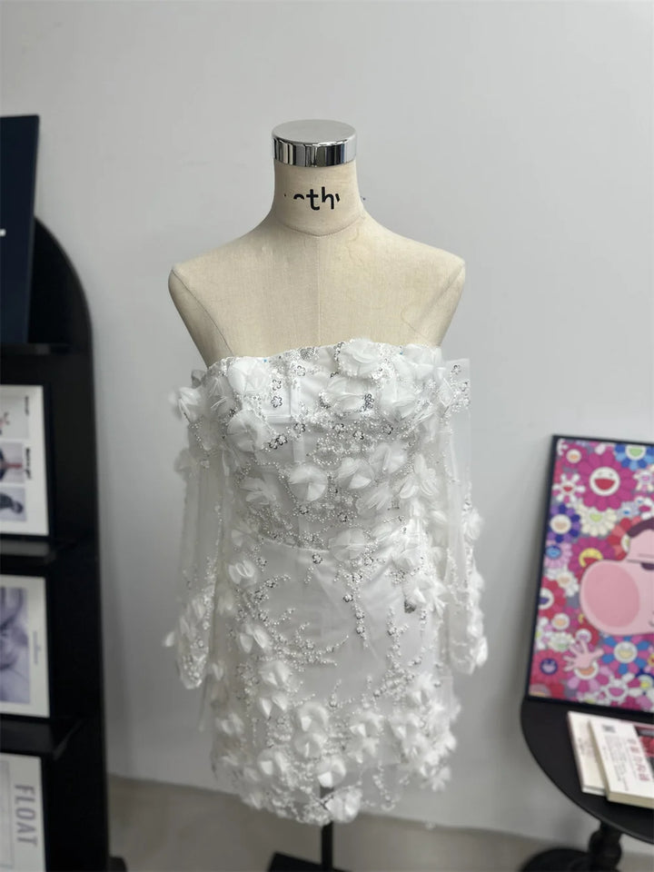 Dreamy Beads String Mini Wedding Dress