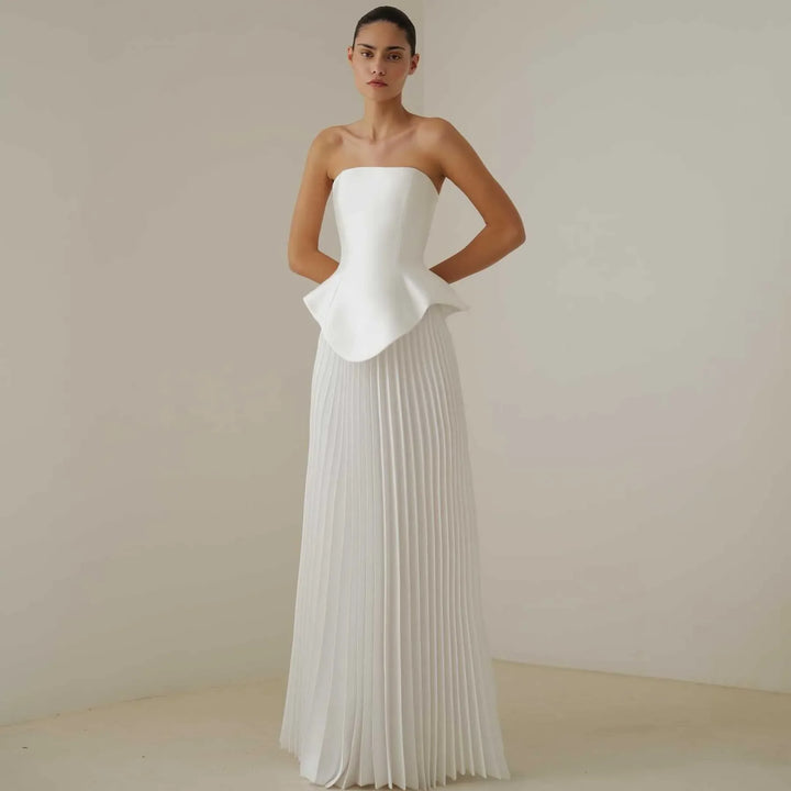 Elegant Silk Pleated Skirt Bridal Dress