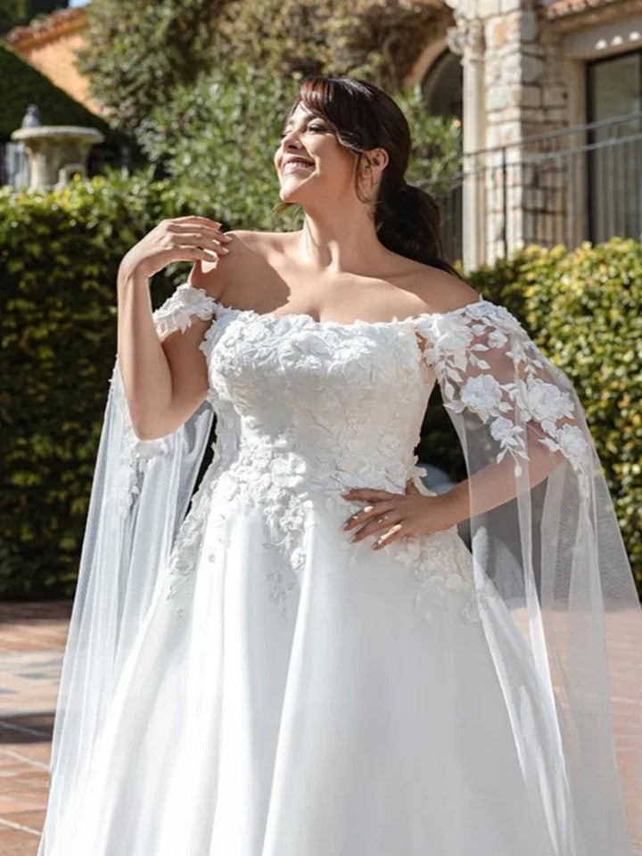 Lavish Cape Sleeves Wedding Dress
