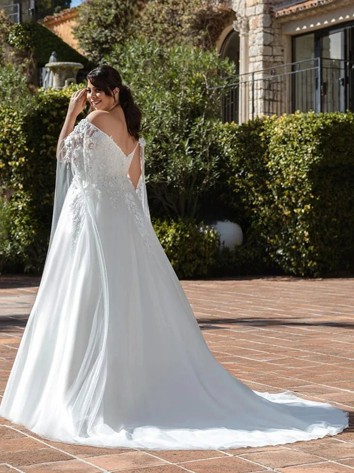 Lavish Cape Sleeves Wedding Dress