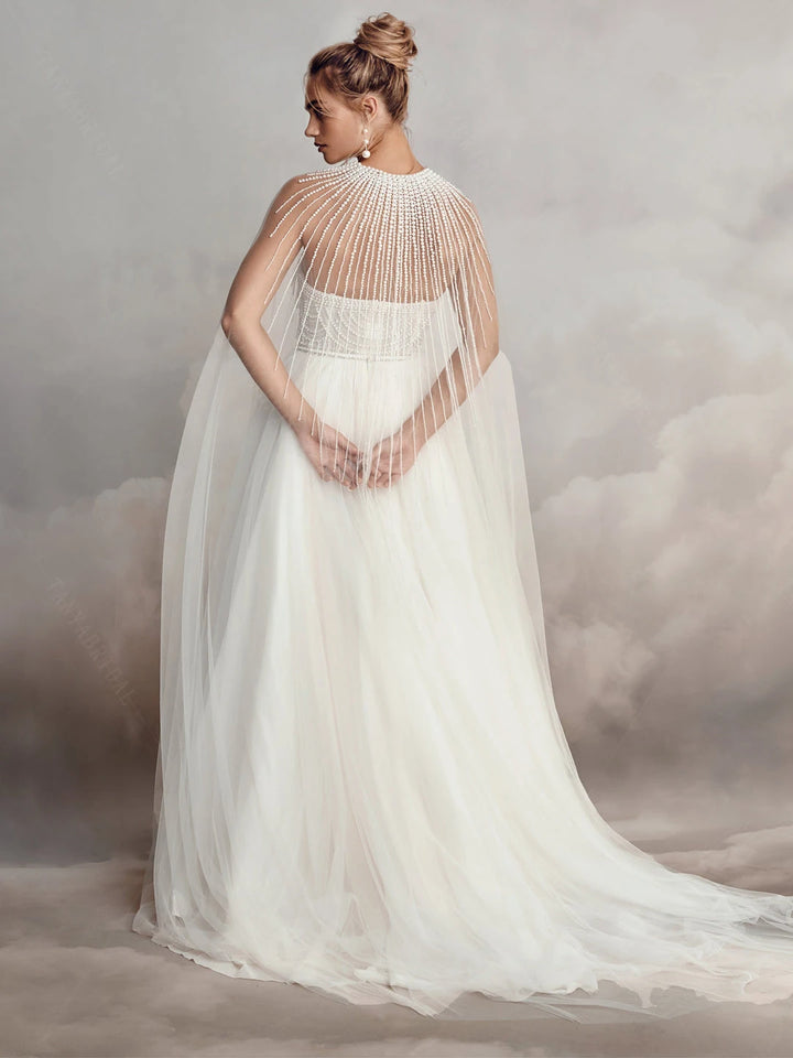 Refined Pearl Embellished Bridal Cape
