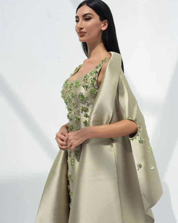 Elegant 3D Floral Beaded Arabic Evening Dress