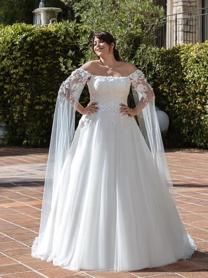 Lavish Cape Sleeves Wedding Dress