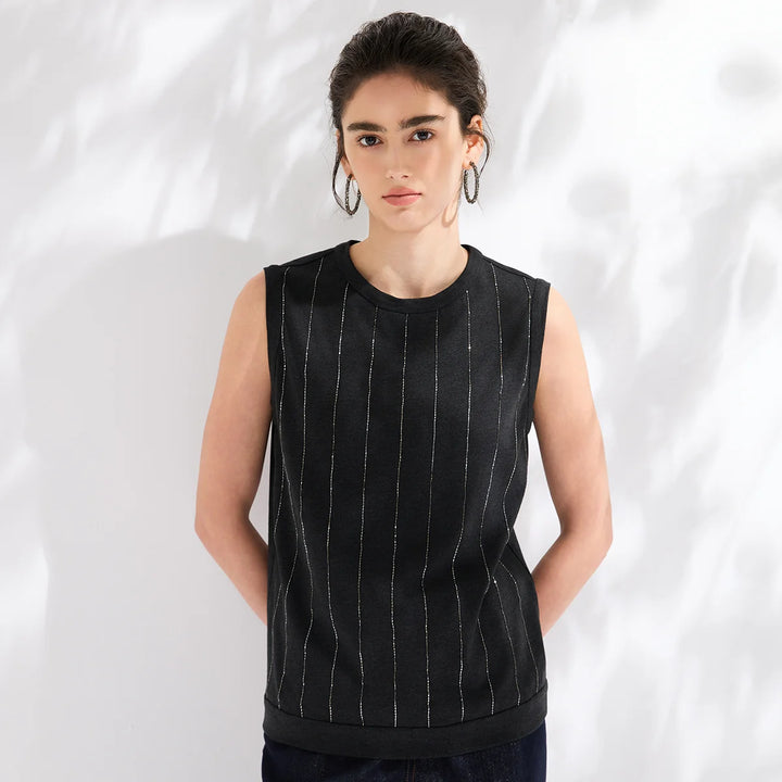 Elegant Shiny Stripes Linen Tank Top