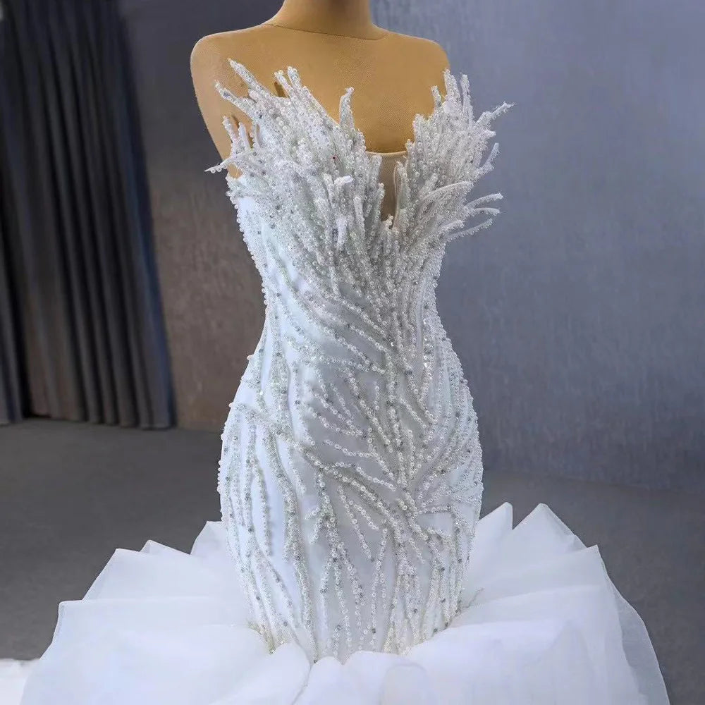 Delightful Lace-Up Ruffles Bridal Couture