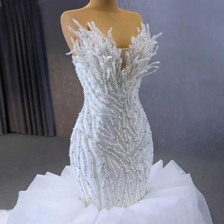Delightful Lace-Up Ruffles Bridal Couture