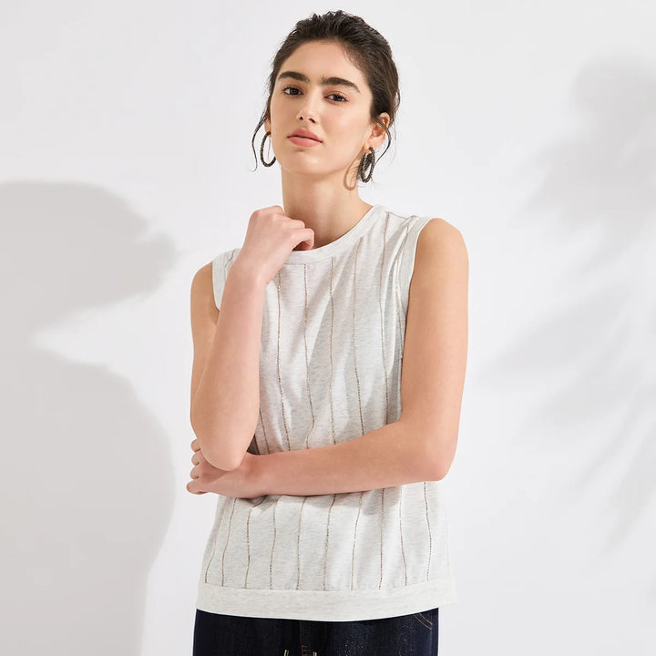 Elegant Shiny Stripes Linen Tank Top