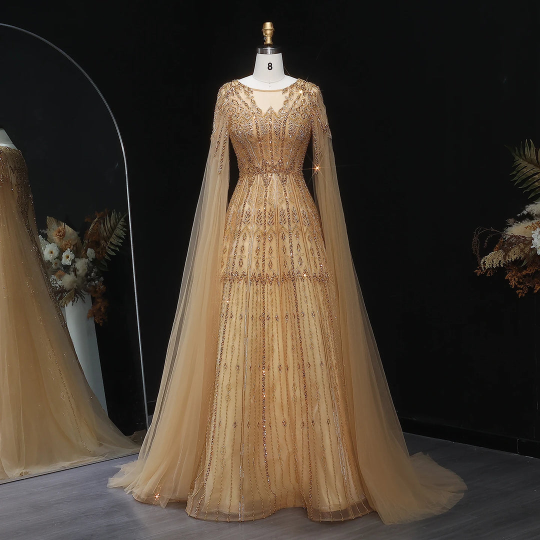 Glamorous Cape Sleeves Arabic A-Line Dress