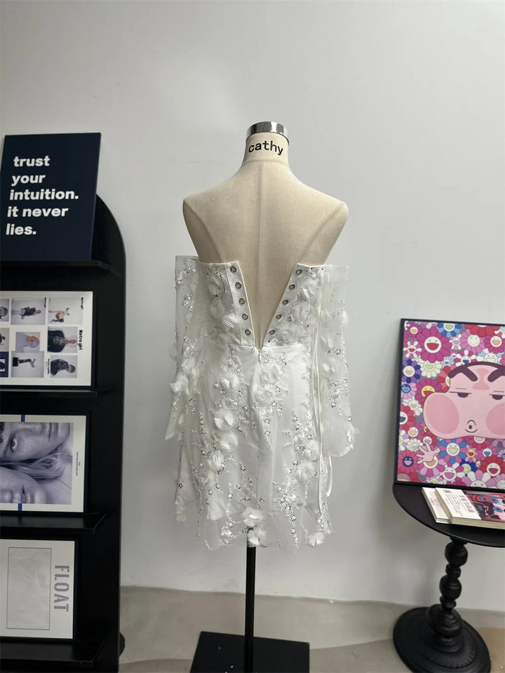 Dreamy Beads String Mini Wedding Dress