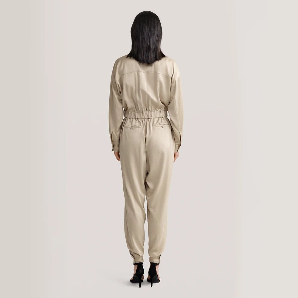 Elastic Waist Silk Cargo Jumpsuit