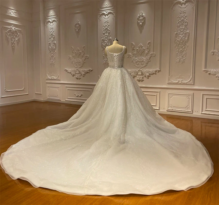 Beautiful Full Pearls Arabic Bridal Dress With Removable Skirt