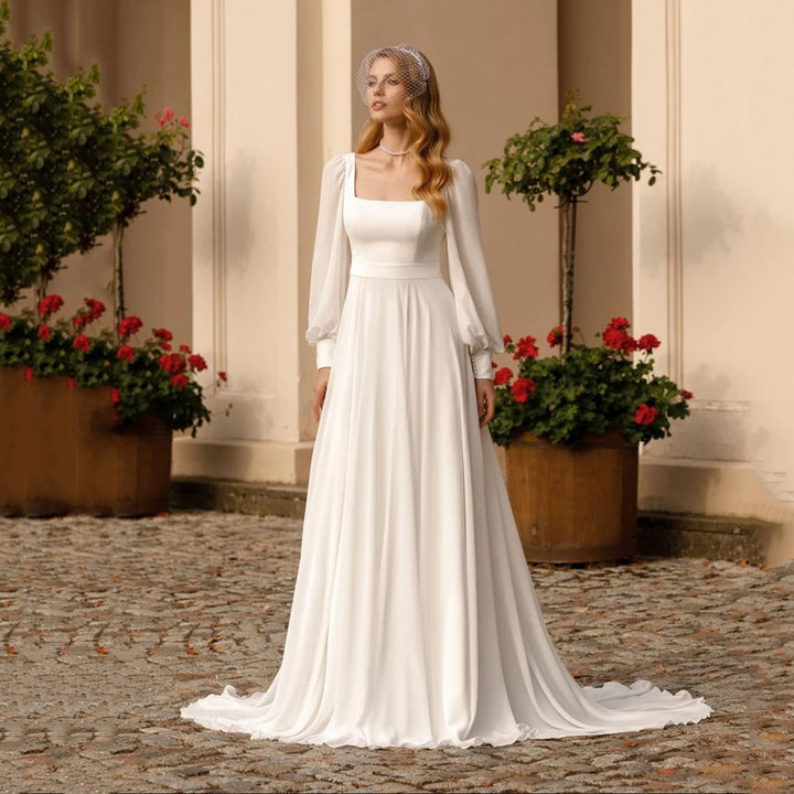 Sophisticated Puff Sleeves Wedding Dress