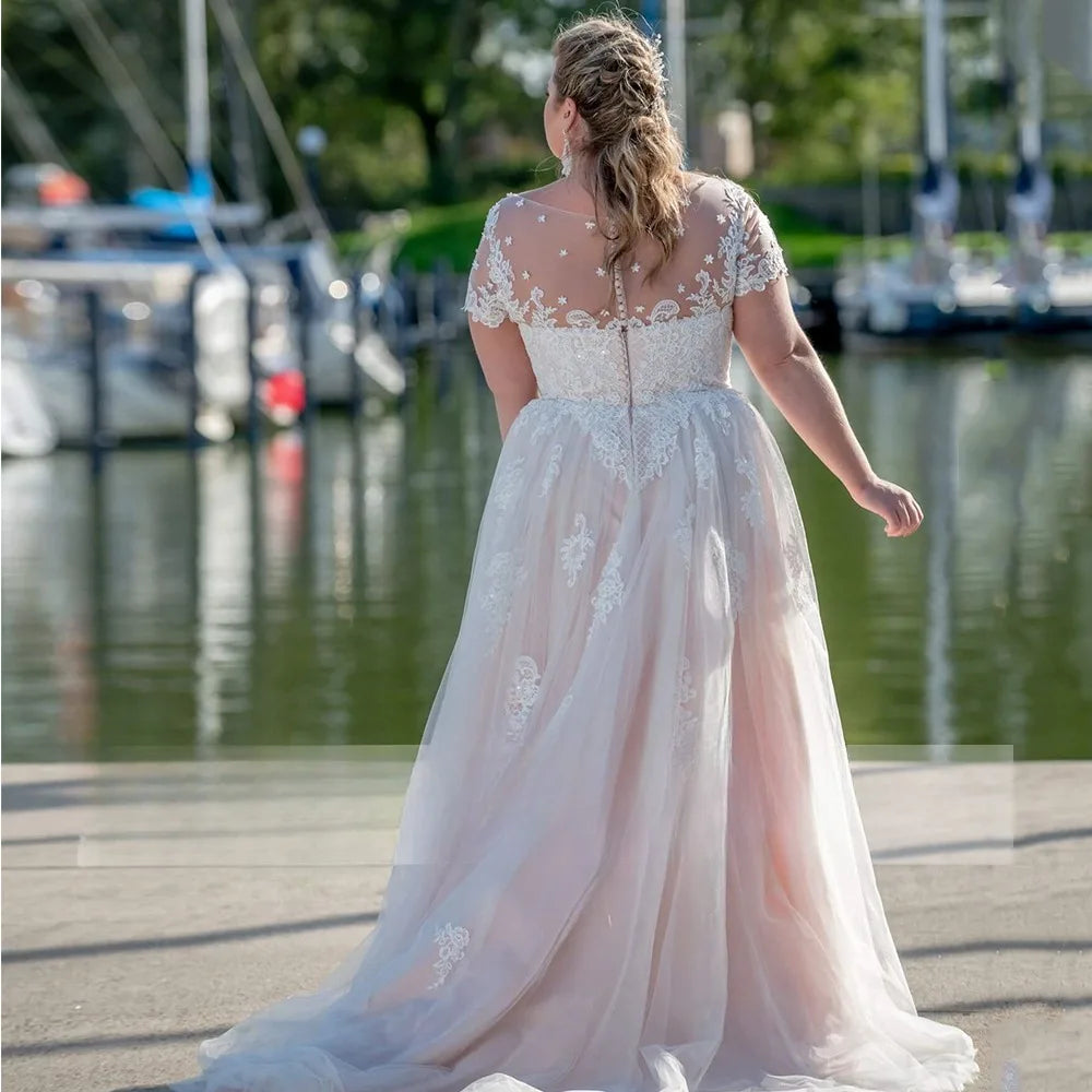 Beautiful Short Sleeves Bridal Gown