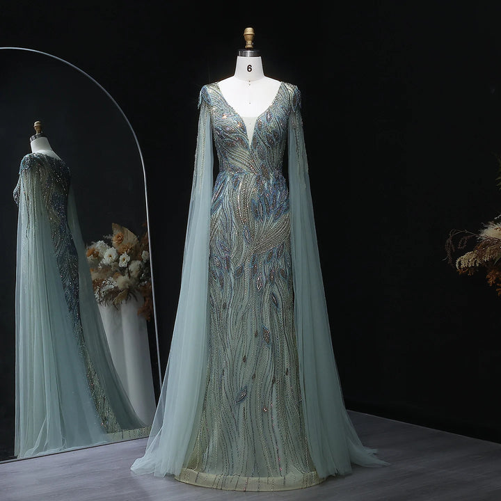 Embellished Crystal Floral Arabic Evening Dress