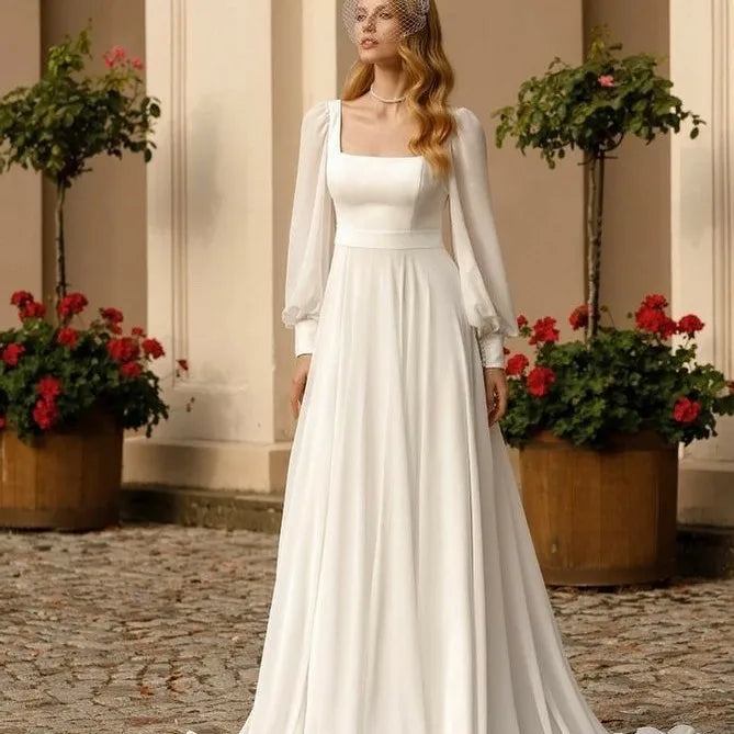 Sophisticated Puff Sleeves Wedding Dress