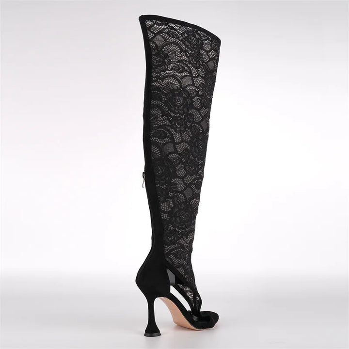 Refined Mesh Lace Thigh-High Boots
