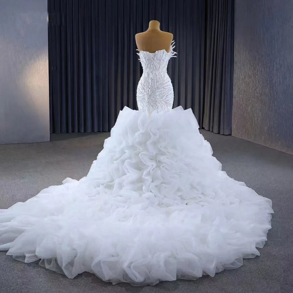 Delightful Lace-Up Ruffles Bridal Couture