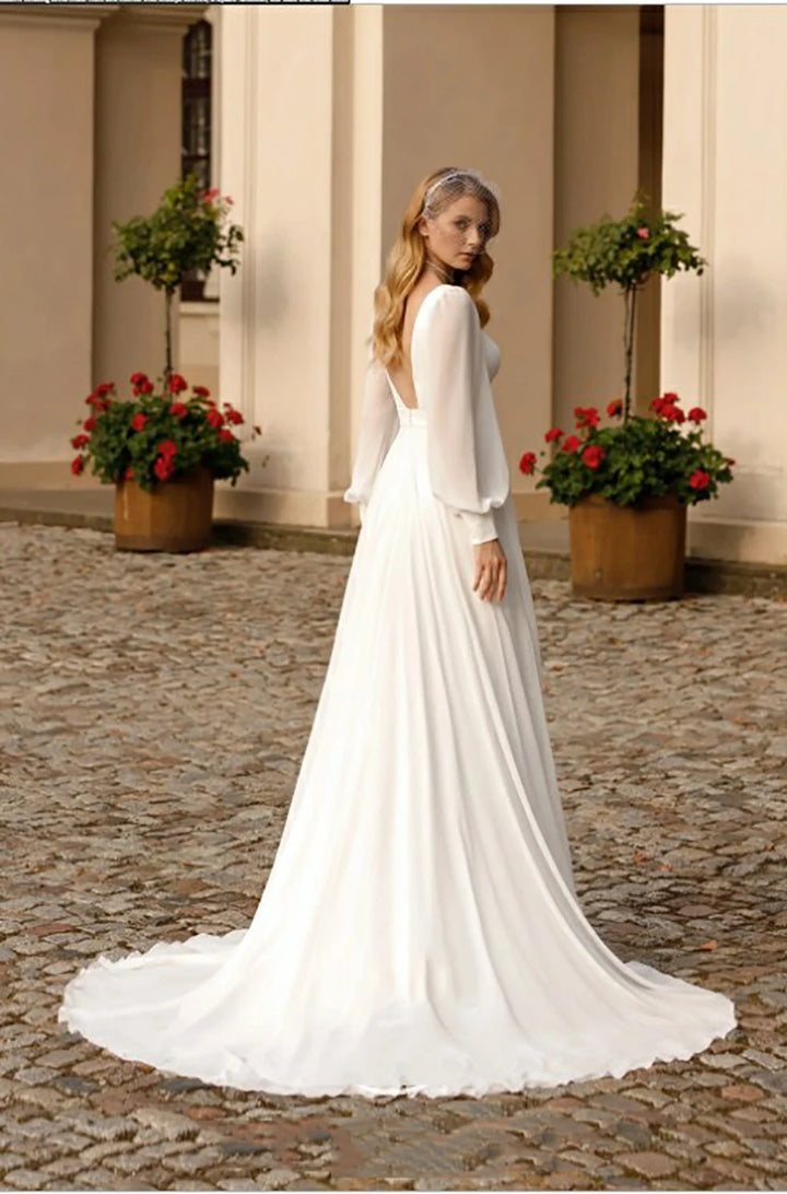 Sophisticated Puff Sleeves Wedding Dress