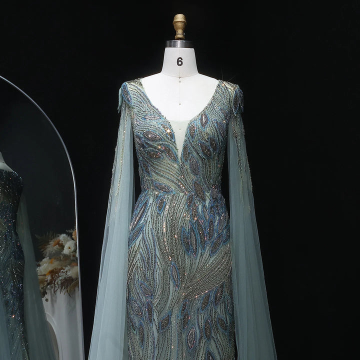 Embellished Crystal Floral Arabic Evening Dress