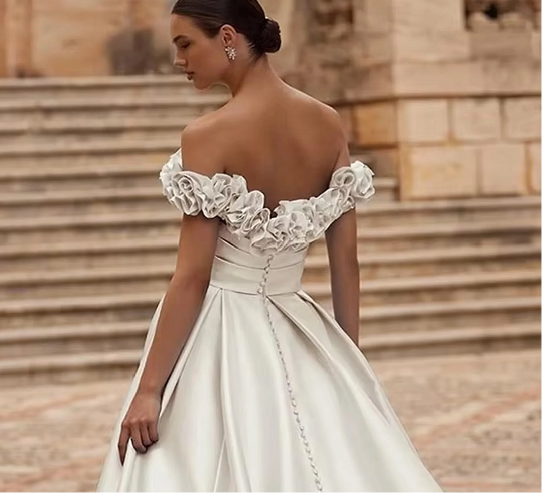 Fancy High Slit Satin Bridal Dress