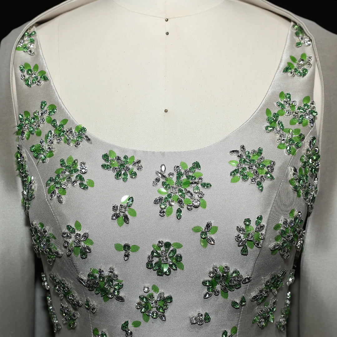 Elegant 3D Floral Beaded Arabic Evening Dress