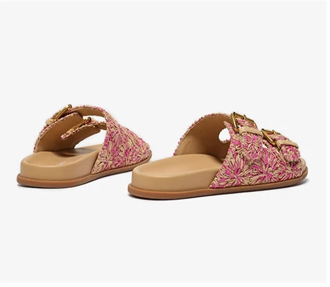 Charming Metal Buckle Flat Slippers