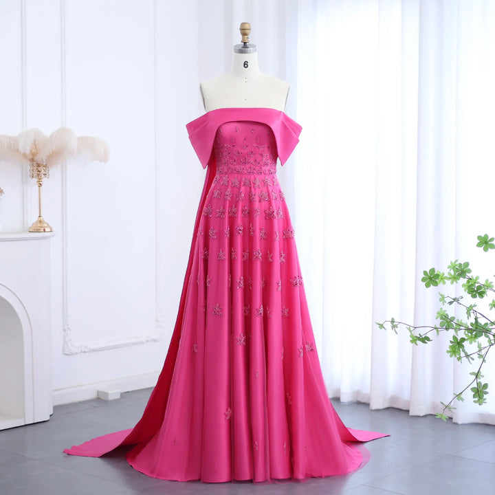 Lovely Cape Off Shoulder Arabic Evening Dress