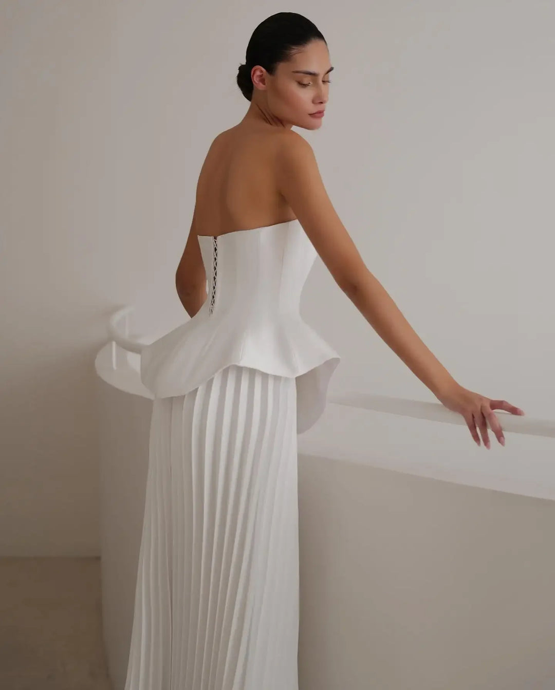 Elegant Silk Pleated Skirt Bridal Dress