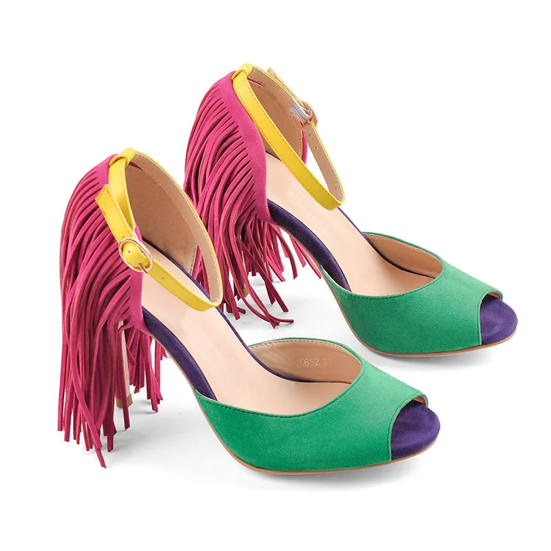 Adjustable Back Fringe High Heels