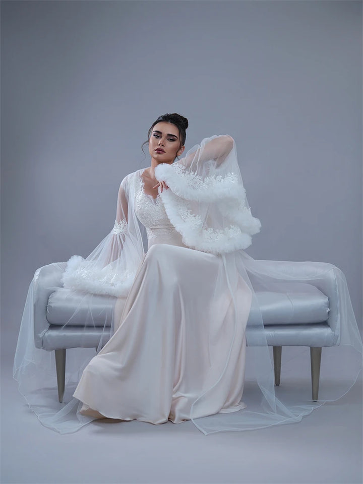 Experience The Elegance Flared Sleeves Bridal Robe