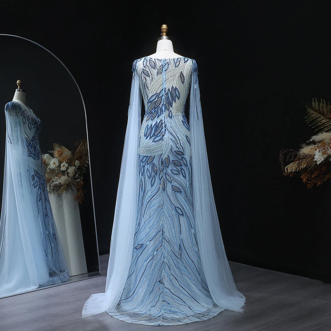 Embellished Crystal Floral Arabic Evening Dress