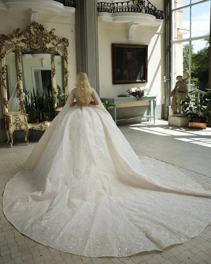 Dazzling Crystal Embellishments Arabic Wedding Dress