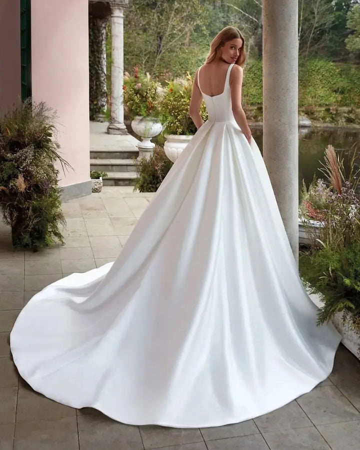 Regal Backless Satin Bridal Ball Gown