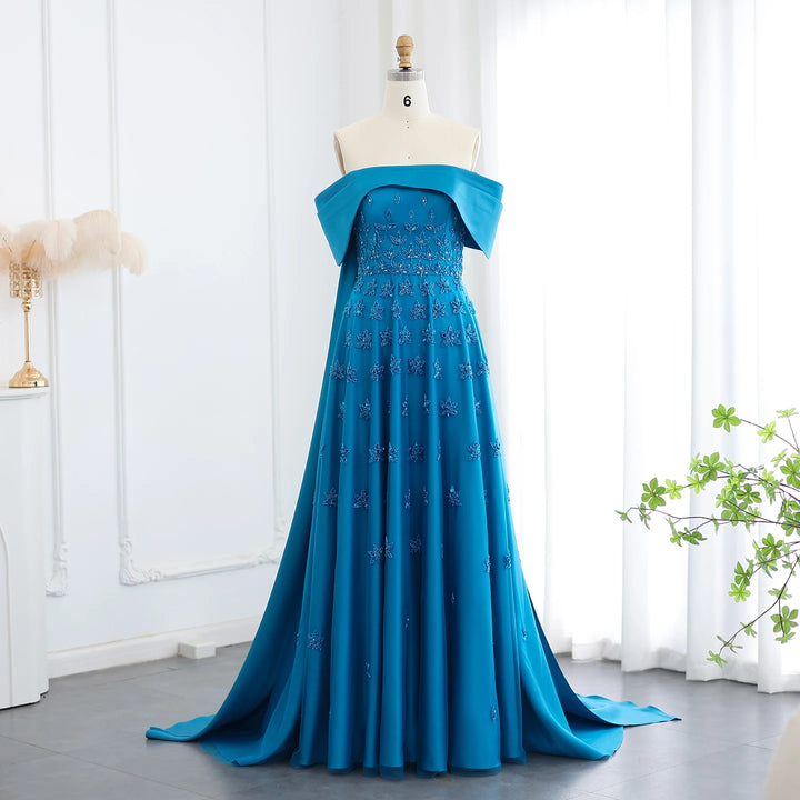 Lovely Cape Off Shoulder Arabic Evening Dress