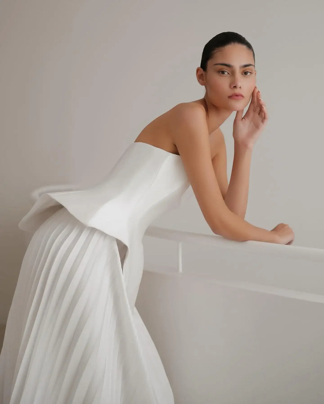 Elegant Silk Pleated Skirt Bridal Dress