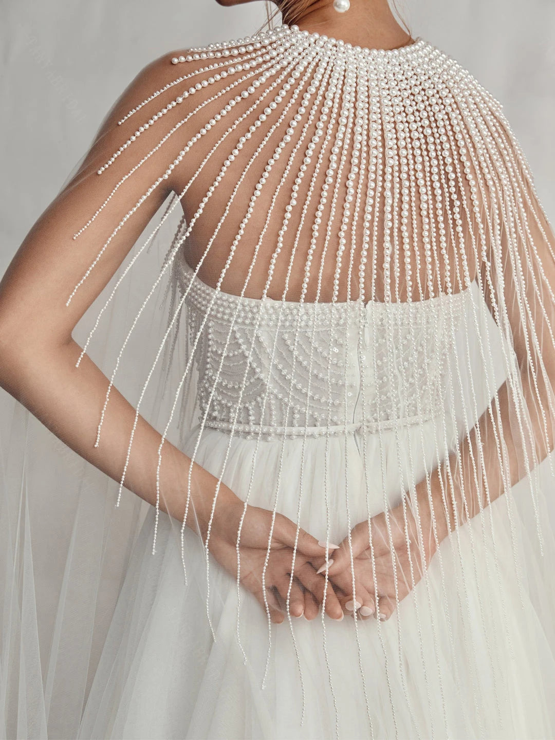 Refined Pearl Embellished Bridal Cape
