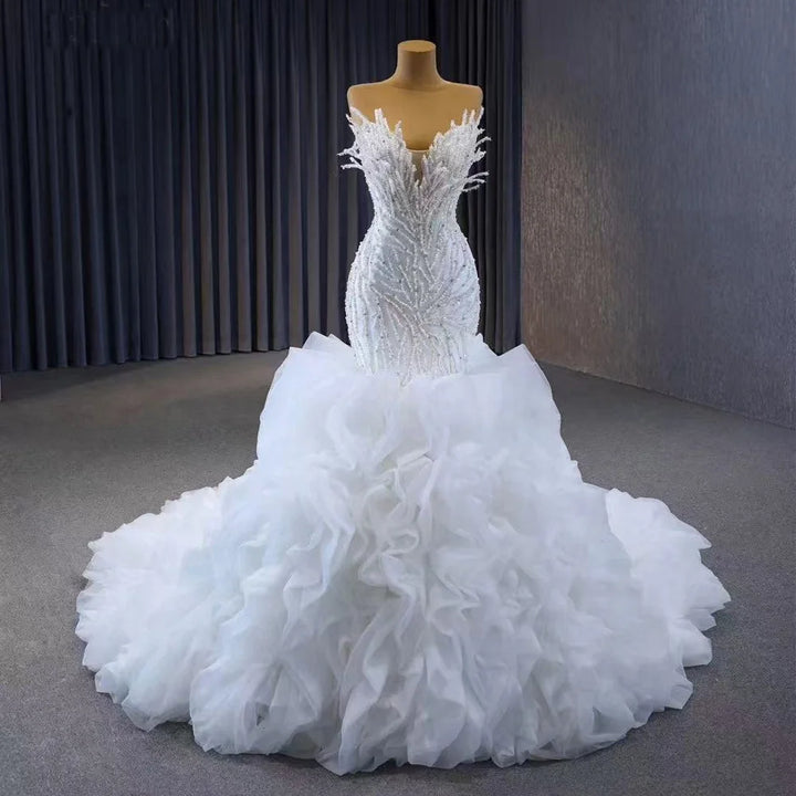 Delightful Lace-Up Ruffles Bridal Couture