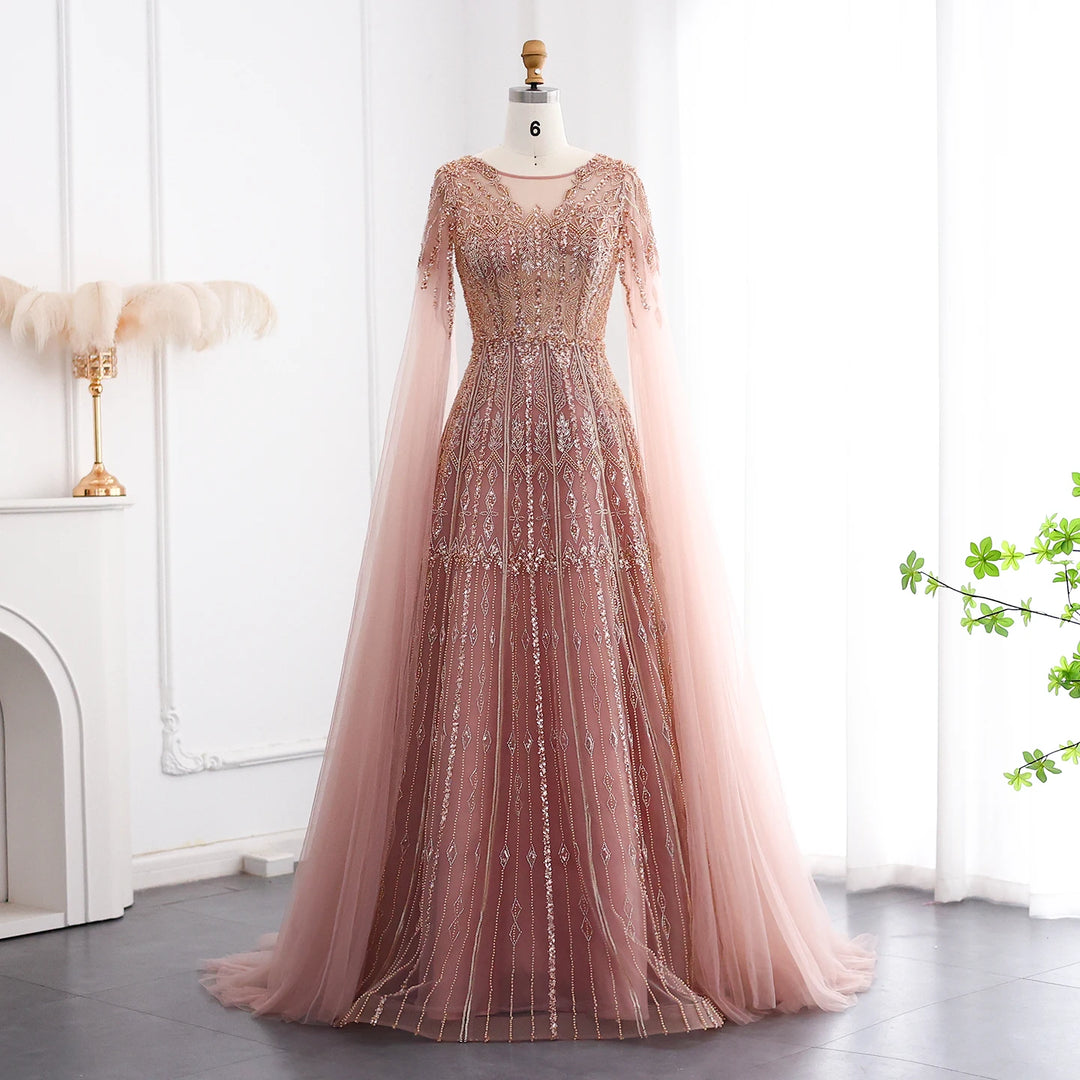 Glamorous Cape Sleeves Arabic A-Line Dress