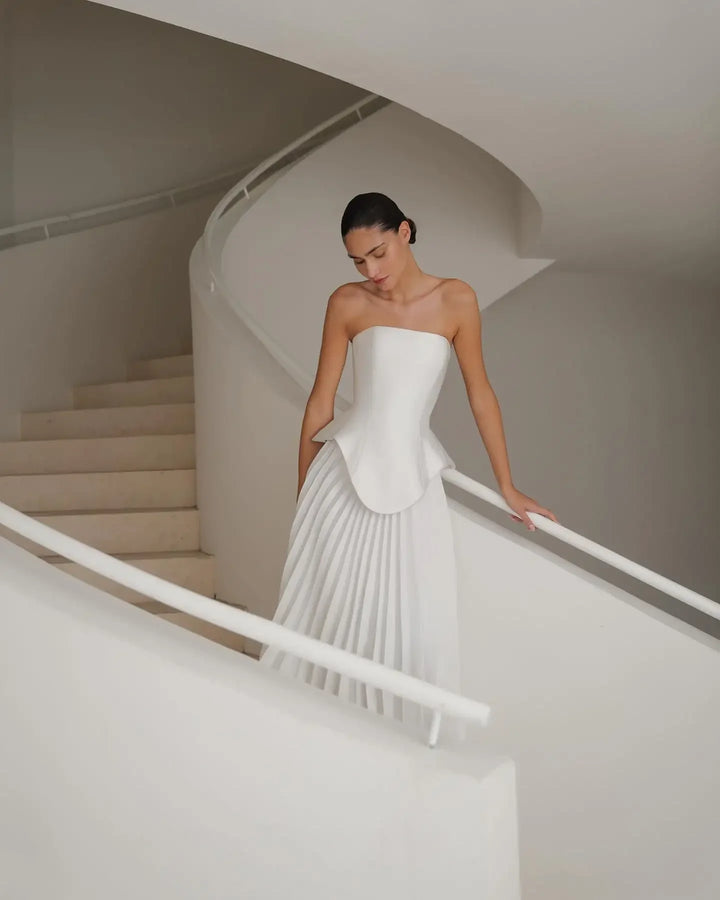 Elegant Silk Pleated Skirt Bridal Dress