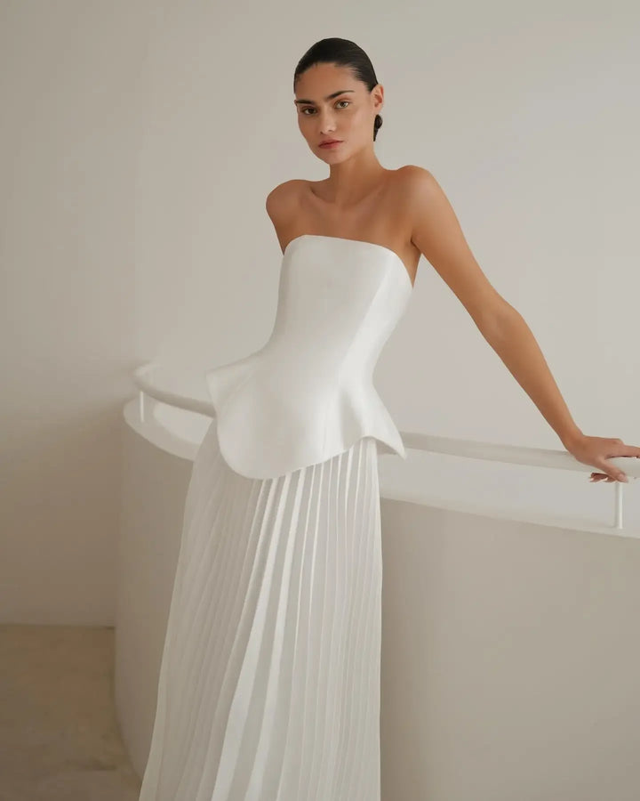 Elegant Silk Pleated Skirt Bridal Dress