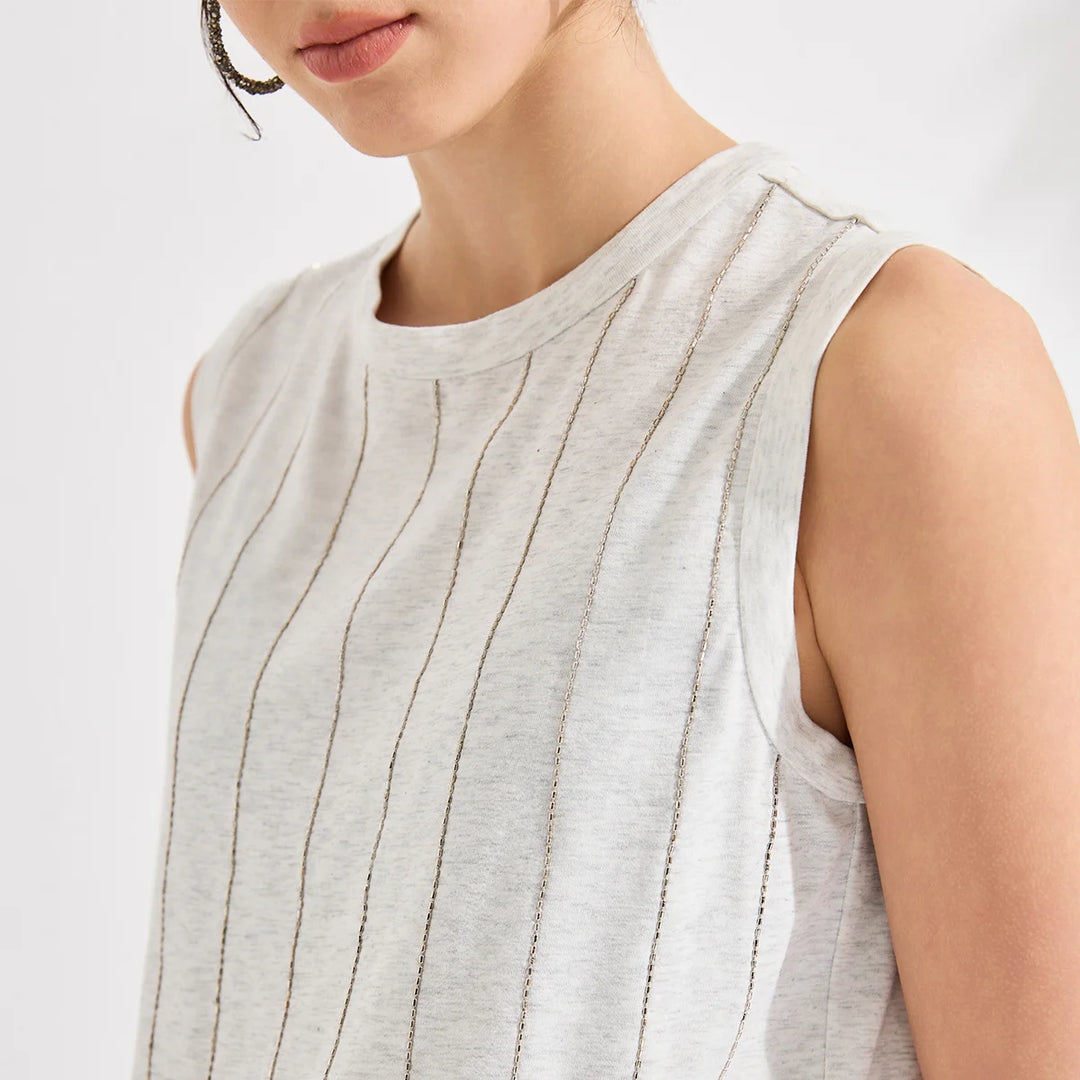 Elegant Shiny Stripes Linen Tank Top