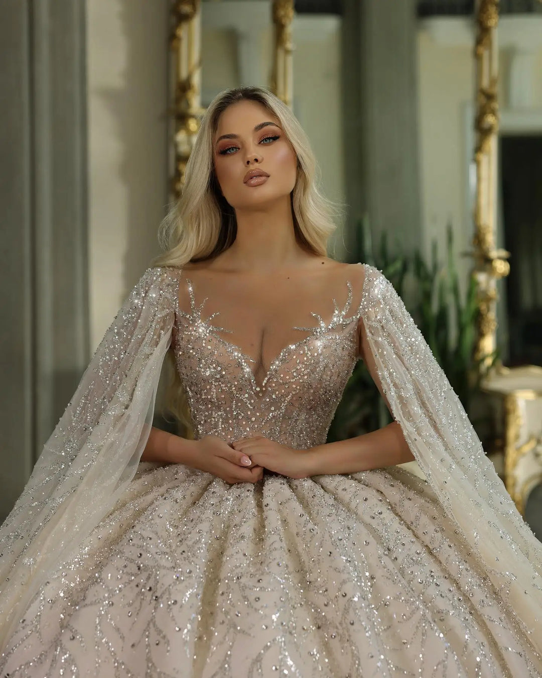 Dazzling Crystal Embellishments Arabic Wedding Dress