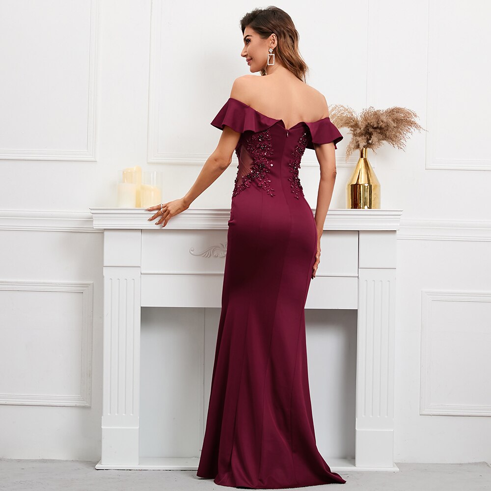Appliques Beading Off Shoulder Women's Maxi Dress