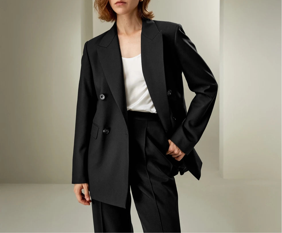 Modern Double-Breasted Wool Silk Suit Coat