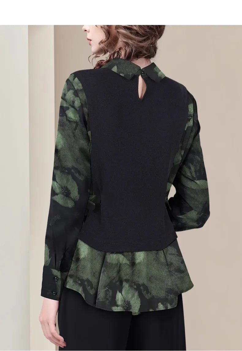 Stylish Spliced Floral Satin Shirt