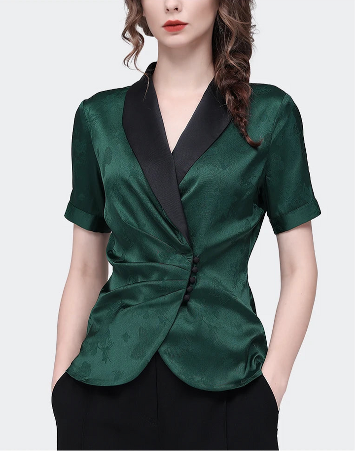 Chemise jacquard en satin sophistiqué pour femme