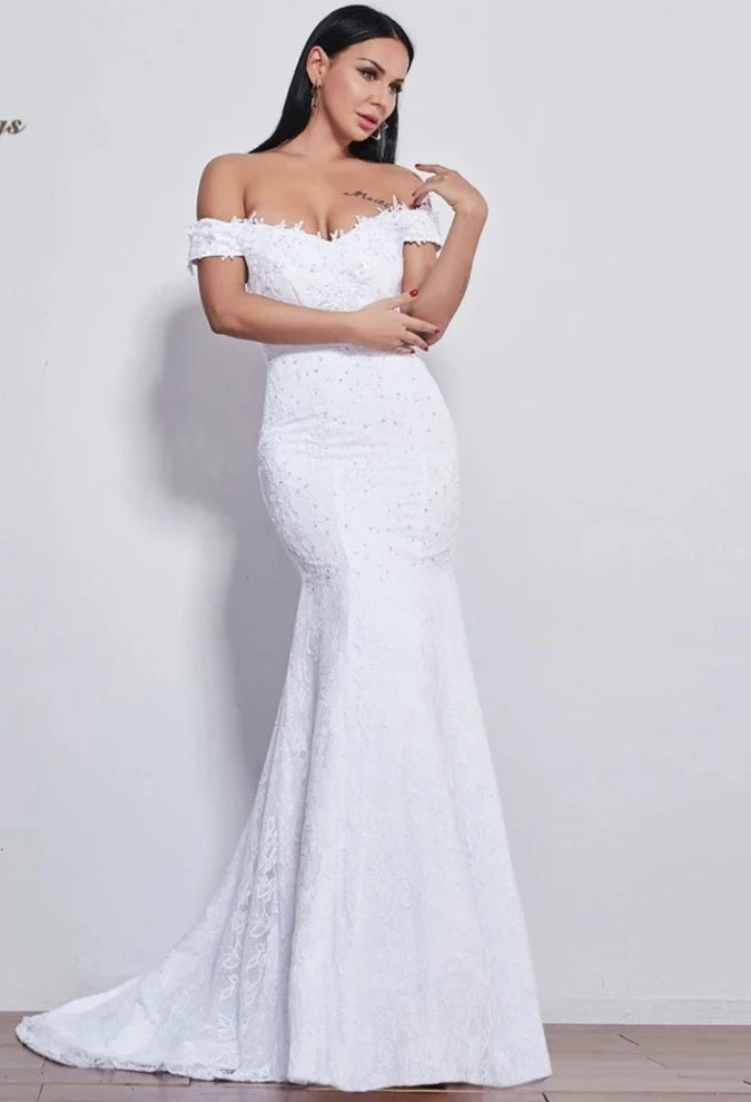 Backless Off The Shoulder Women's Wedding Dress | All For Me Today